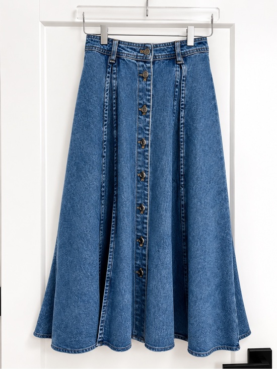 Urban Revivo Dresses & Skirts - A-Line Button-Front Denim Midi Skirt - Blue
